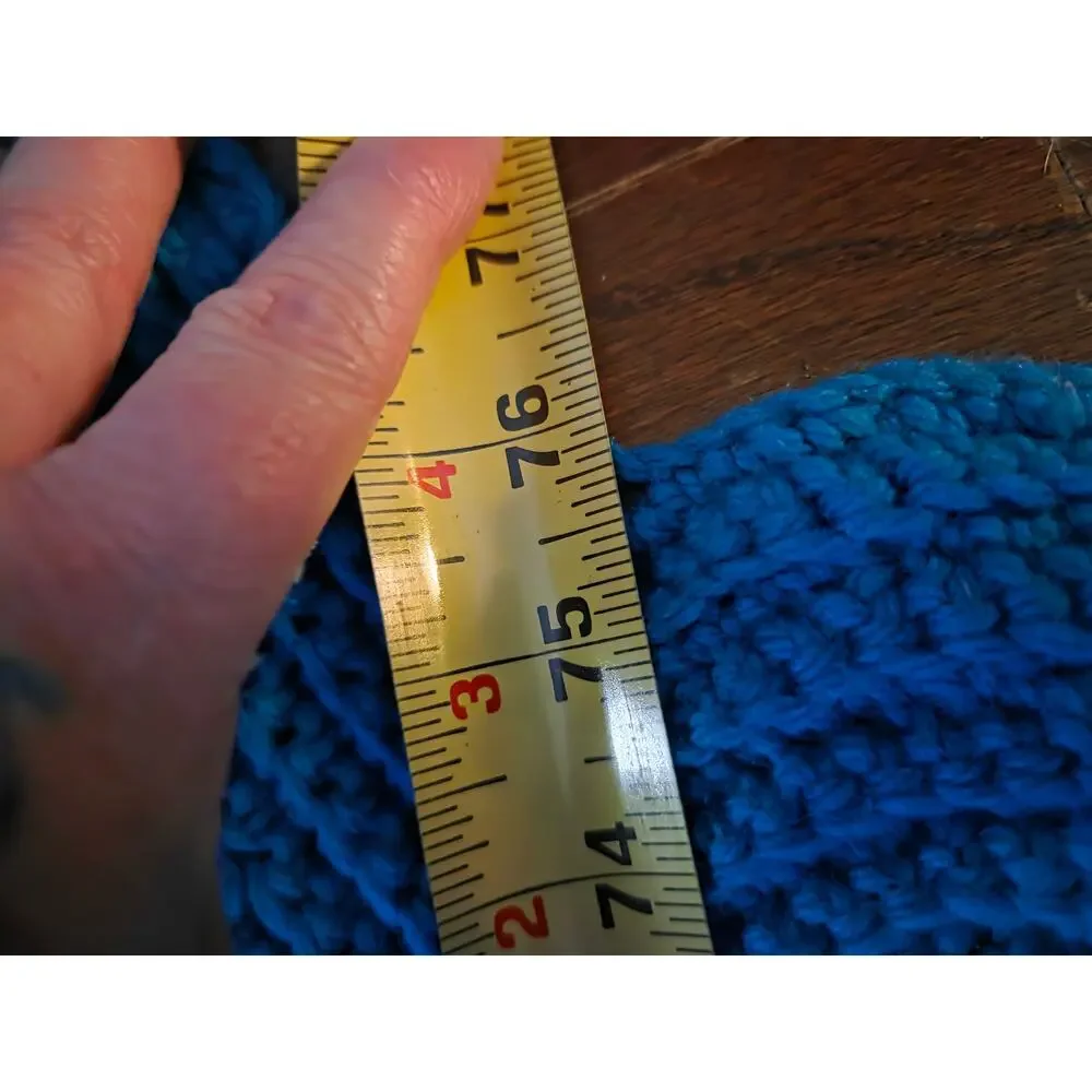 Vintage Hand Made Blue/Teal Chevron Crochet Blanket Zig Zag Ripple 76